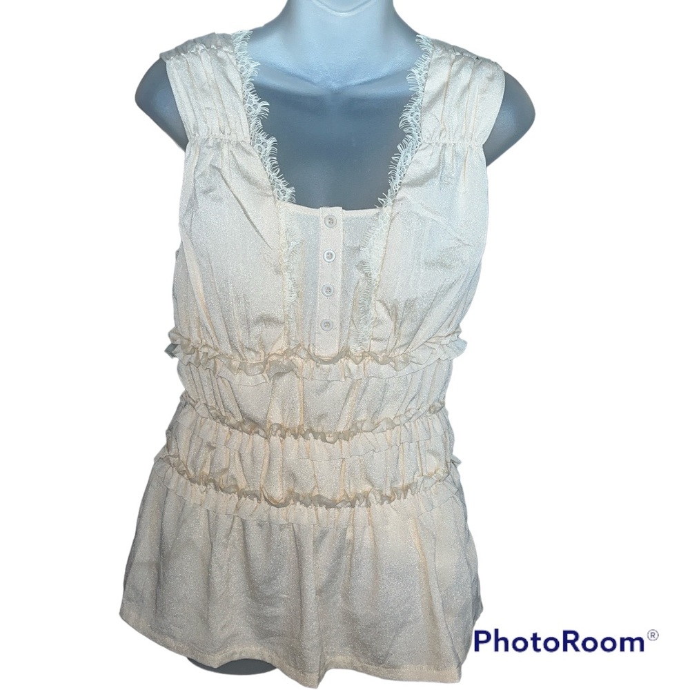 INA Ruffles Lace Tank Blouse Ivory NWT Medium